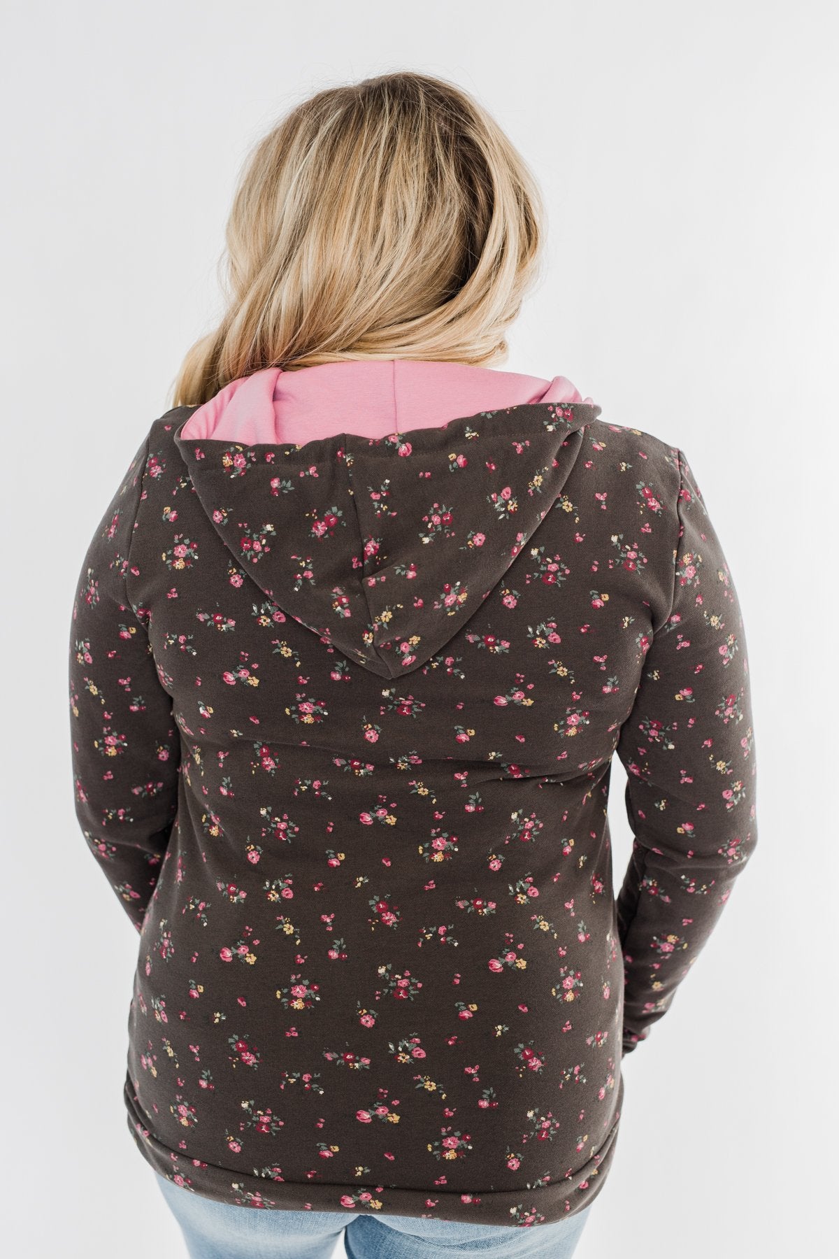 Walk In The Park Floral Drawstring Hoodie- Dusty Charcoal