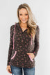 Walk In The Park Floral Drawstring Hoodie- Dusty Charcoal