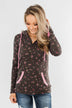Walk In The Park Floral Drawstring Hoodie- Dusty Charcoal