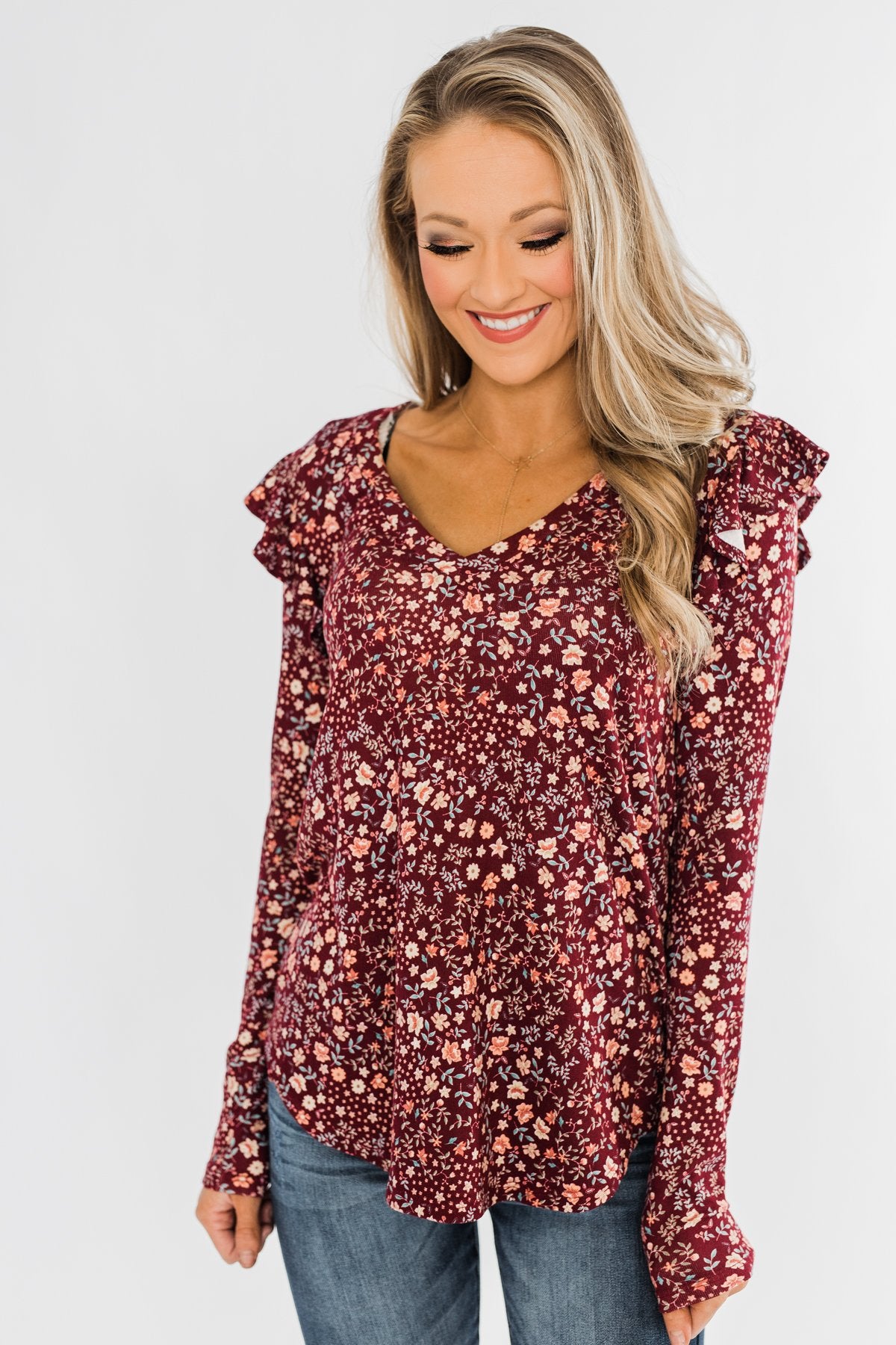 Forever And Ever Floral Top- Burgundy
