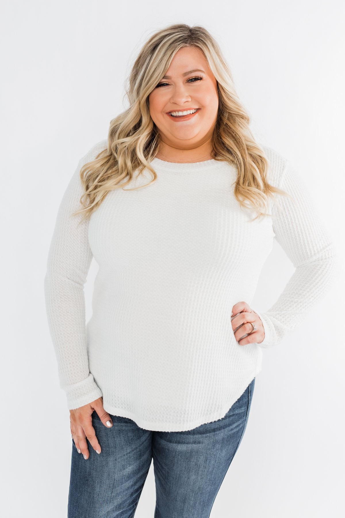 Be With You Waffle Knit Top- Off White