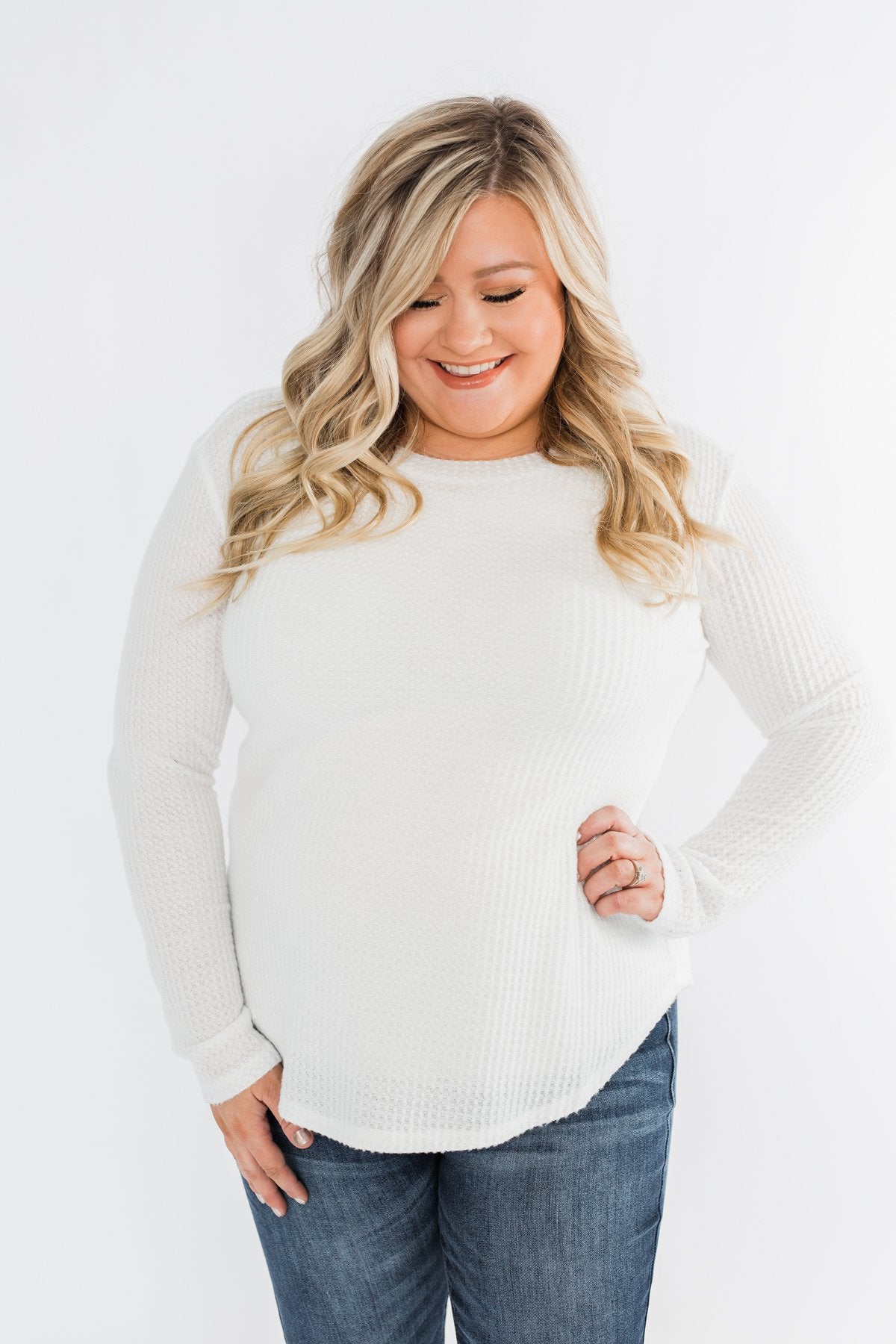 Be With You Waffle Knit Top- Off White