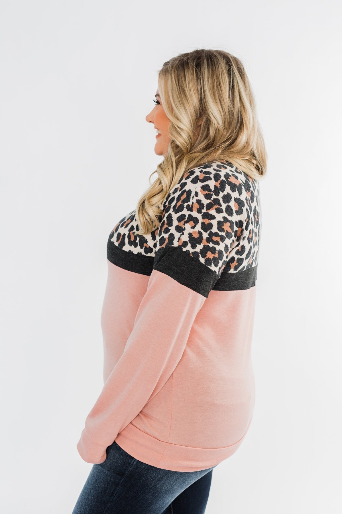 Cheerful in Leopard Color Block Top- Blush & Charcoal