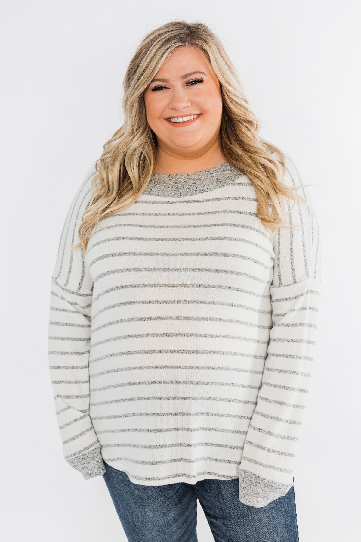 Sight For Sore Eyes Striped Top- Ivory & Grey