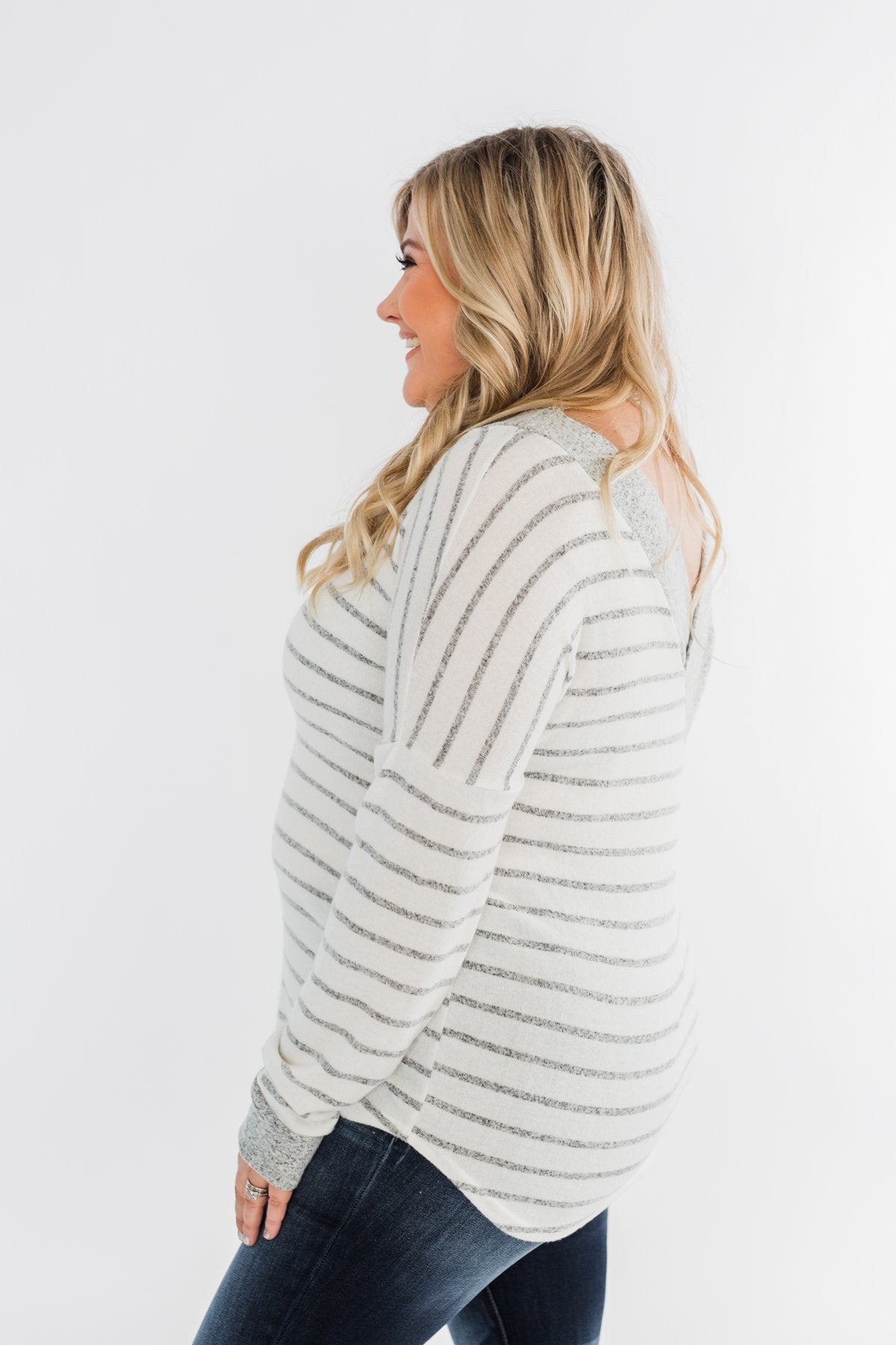 Sight For Sore Eyes Striped Top- Ivory & Grey