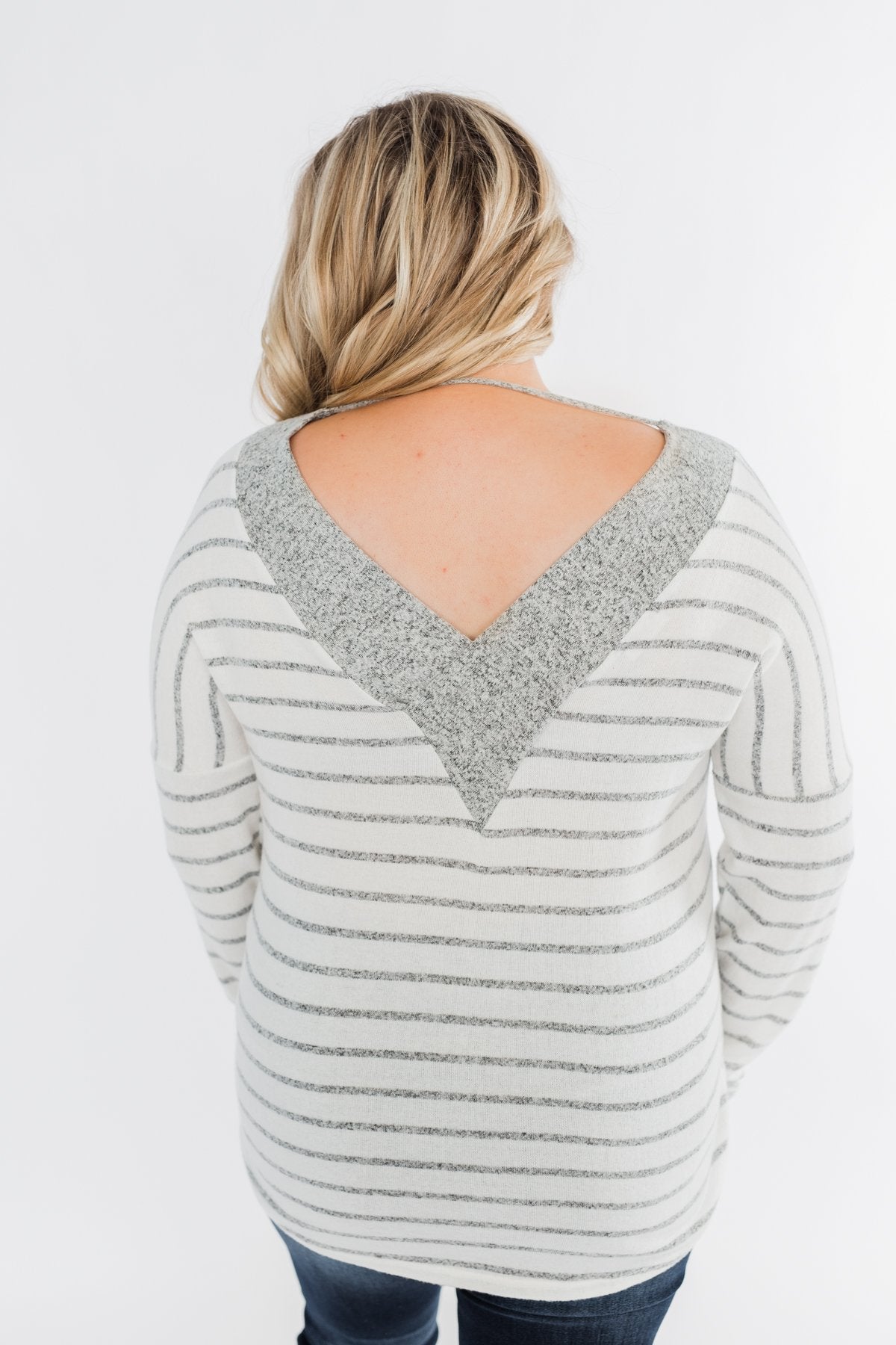Sight For Sore Eyes Striped Top- Ivory & Grey