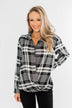 Plaid Button Down Twist Top- Black
