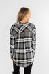 Plaid Button Down Twist Top- Black