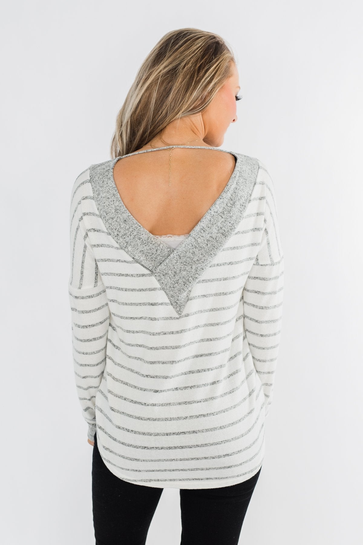 Sight For Sore Eyes Striped Top- Ivory & Grey