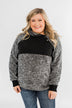 Just My Luck Quilted Sherpa Pullover- Black & Grey