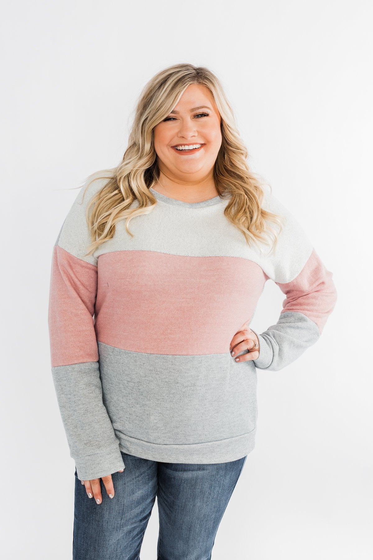 Living The Dream Color Block Top- Dusty Pink & Grey