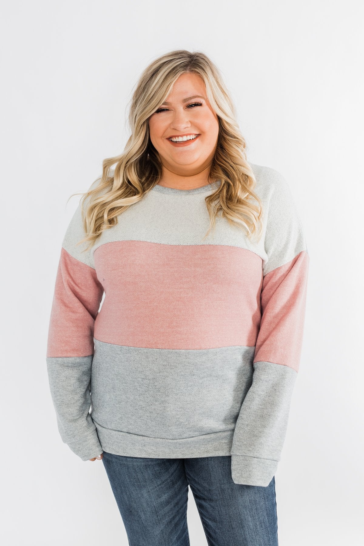 Living The Dream Color Block Top- Dusty Pink & Grey