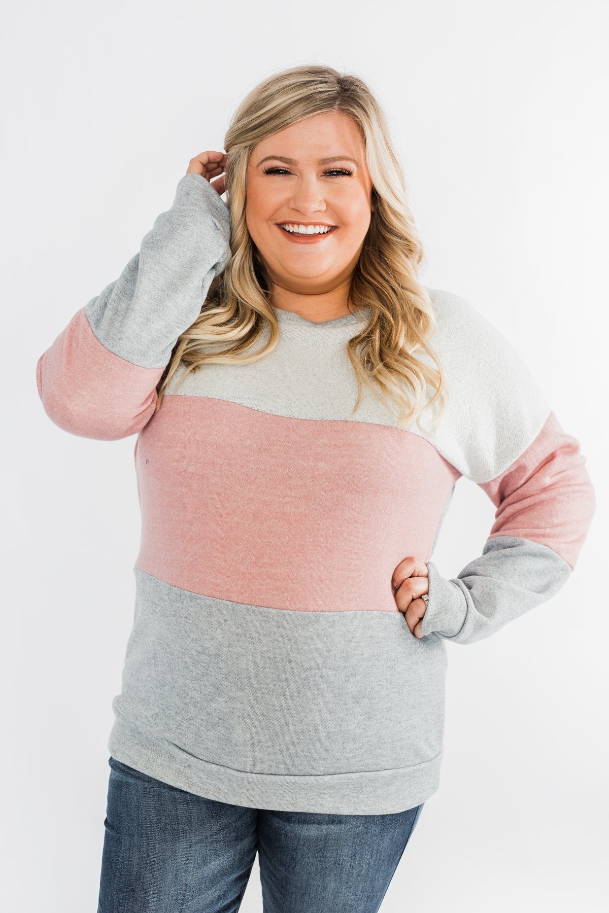 Living The Dream Color Block Top- Dusty Pink & Grey