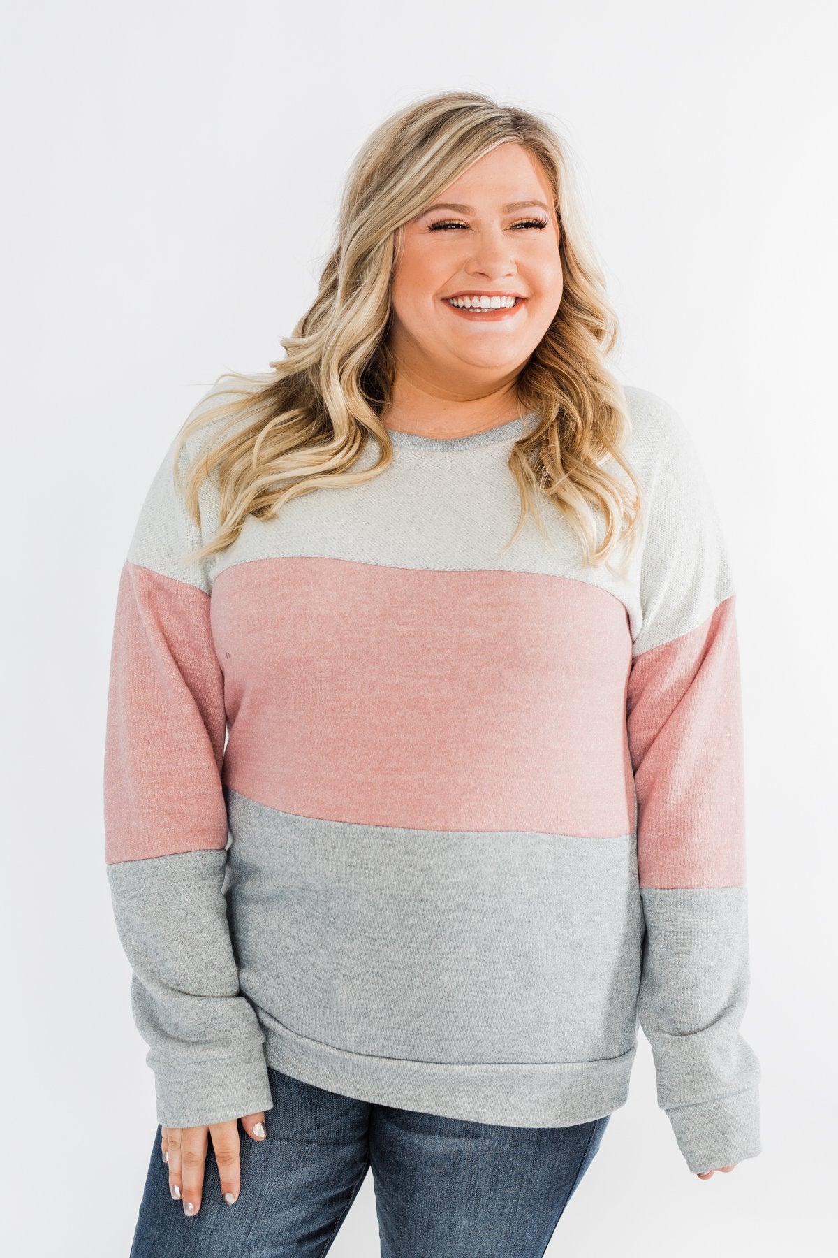 Living The Dream Color Block Top- Dusty Pink & Grey