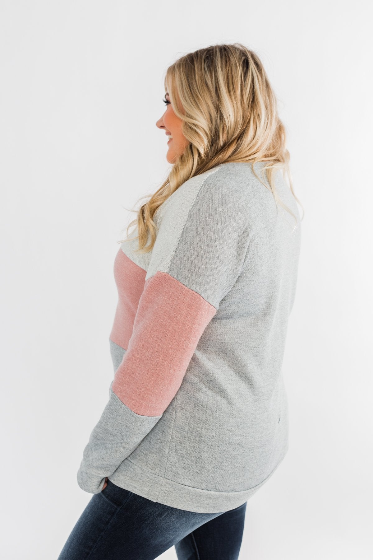 Living The Dream Color Block Top- Dusty Pink & Grey