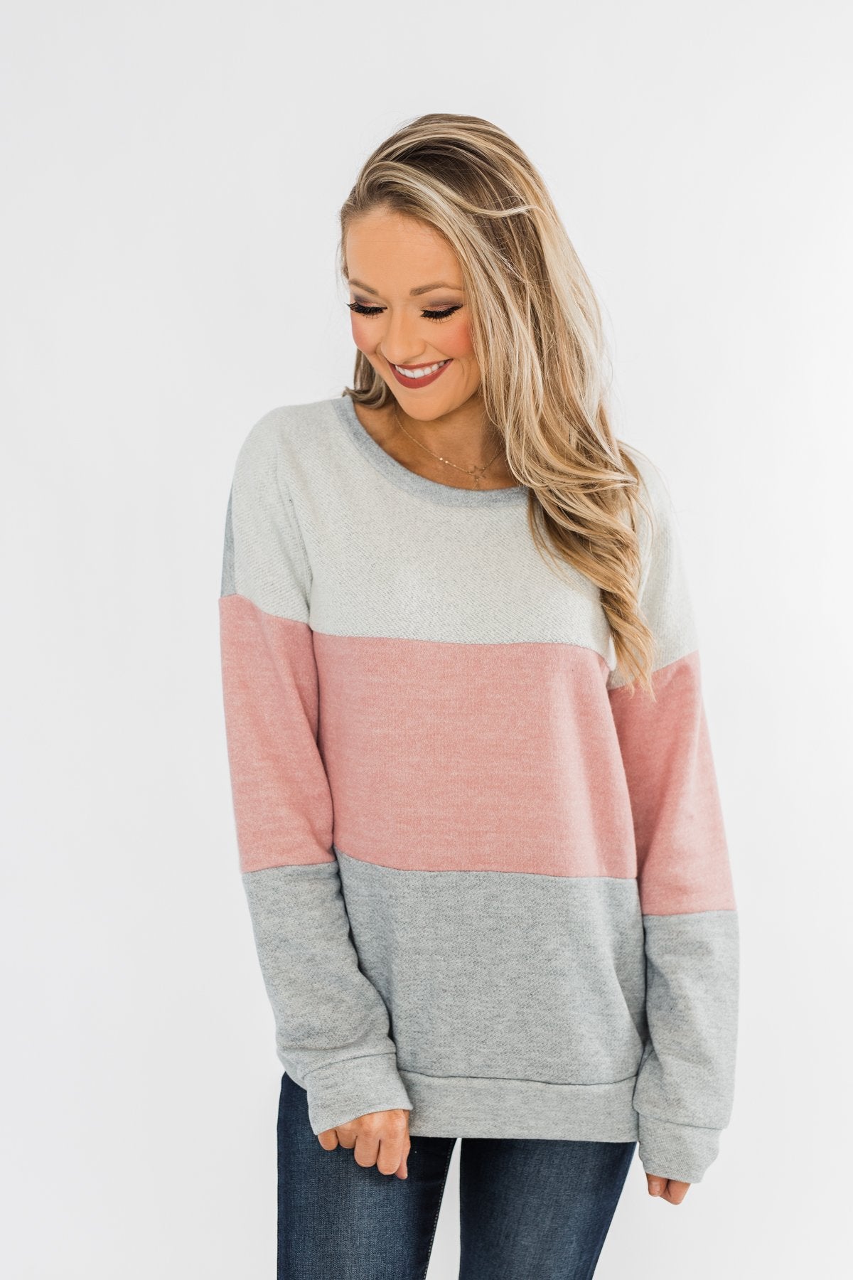 Living The Dream Color Block Top- Dusty Pink & Grey