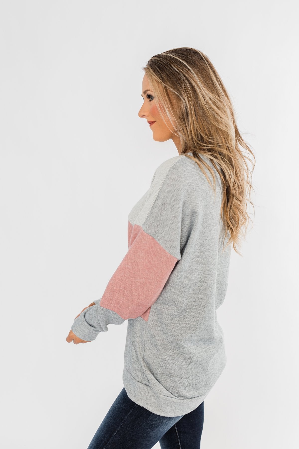 Living The Dream Color Block Top- Dusty Pink & Grey