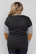 Distressed Deer Elbow Patch Top- Charcoal