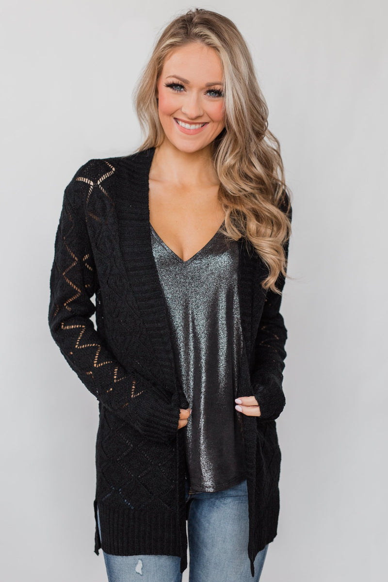 Pointelle clearance cardigan black