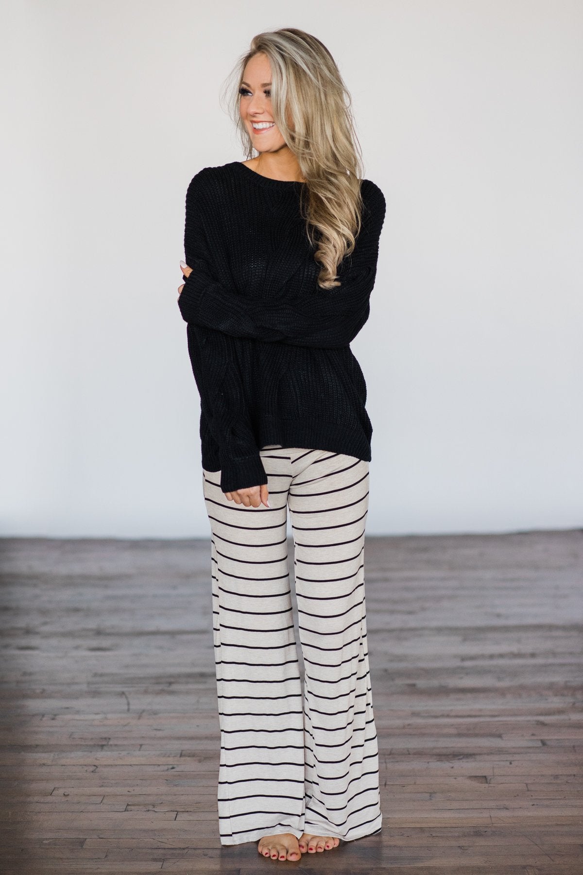 Tan & Black Striped Lounge Pants