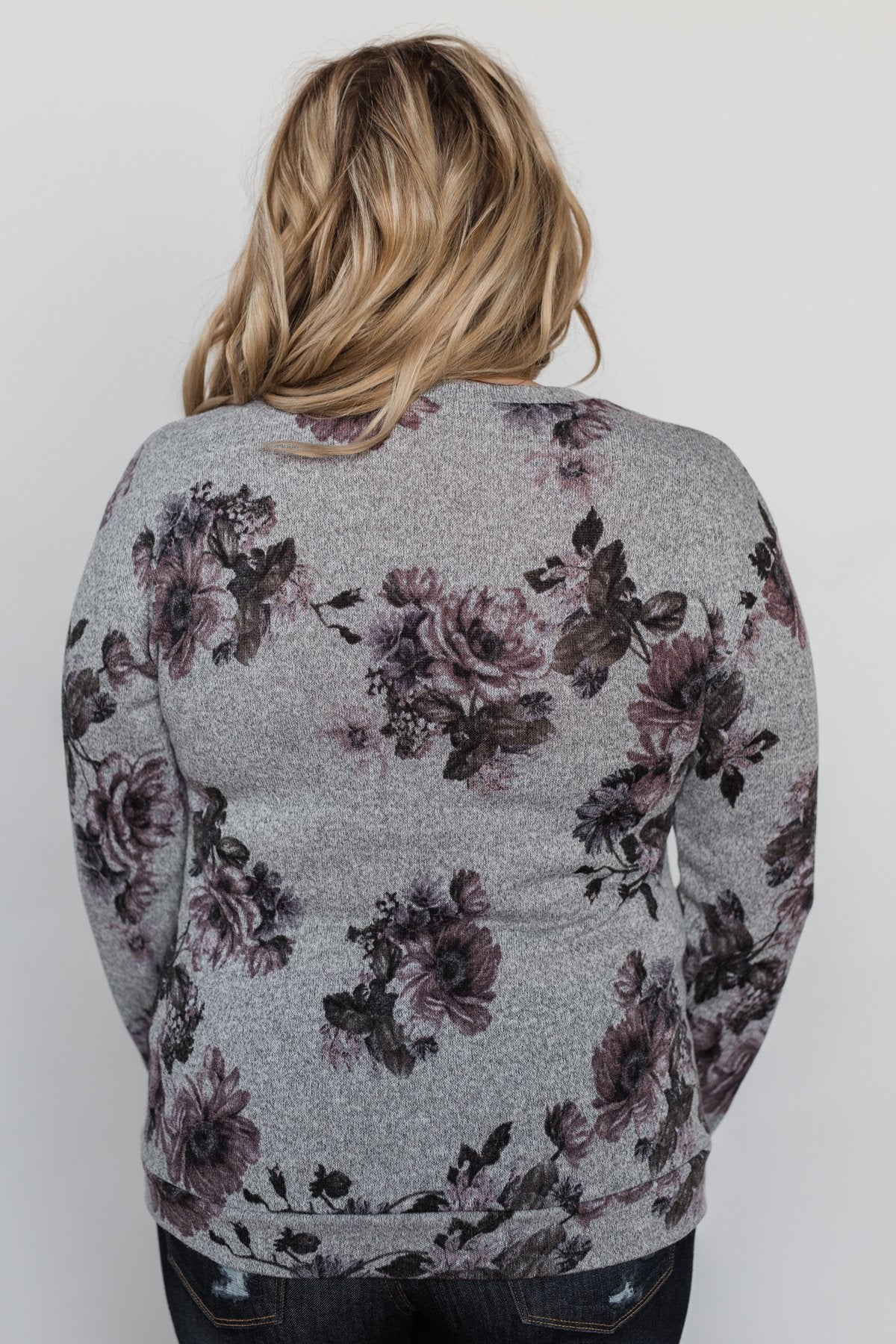 Bloom in the Dream Floral Pullover Top - Heather Grey