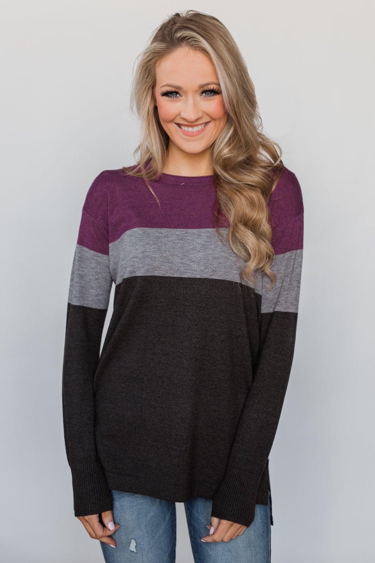 Stay With Me Color Block Top - Plum & Grey