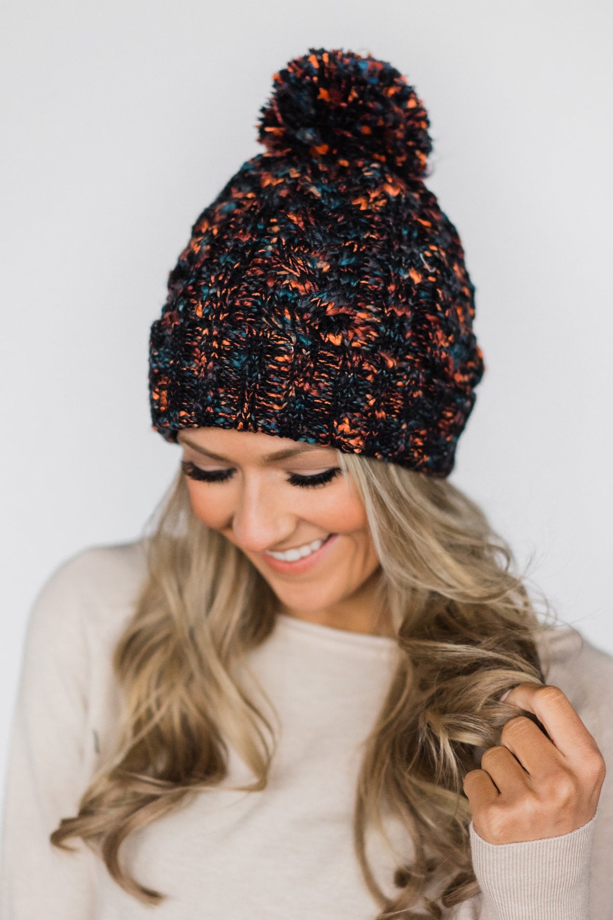 Black speckled pom beanie outlet