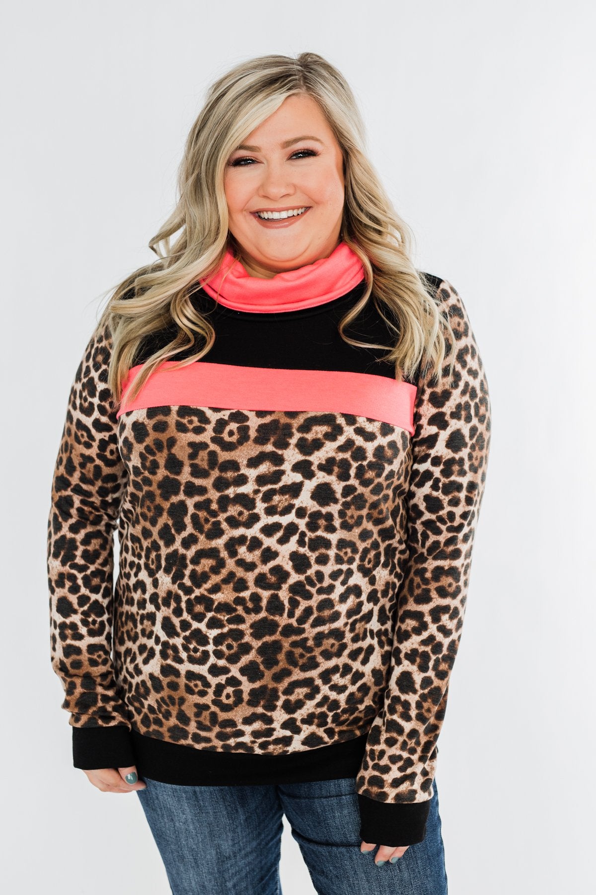 Born To Be Bold Cowl Neck Pullover- Leopard & Neon Pink