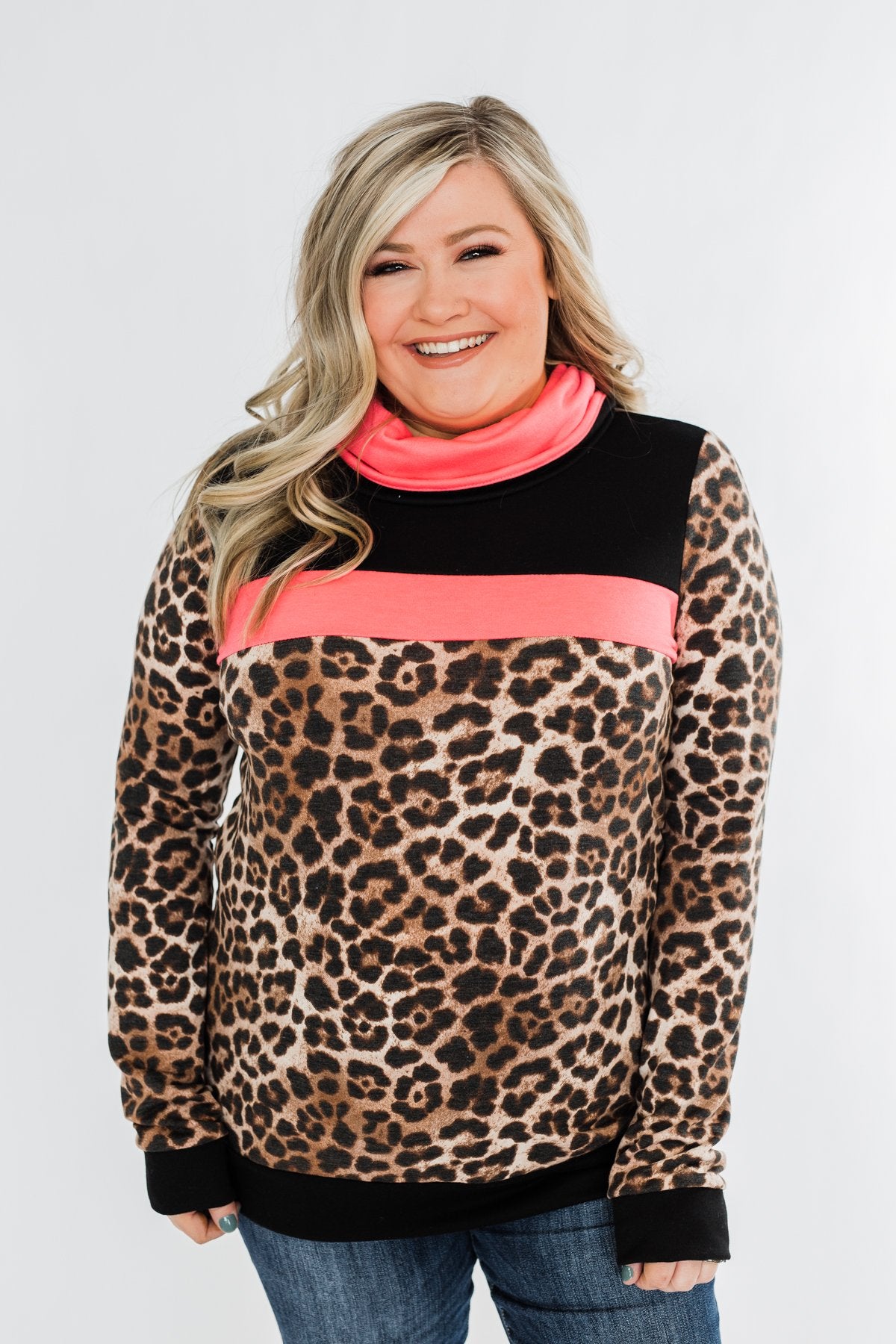 Born To Be Bold Cowl Neck Pullover- Leopard & Neon Pink