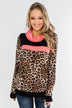 Born To Be Bold Cowl Neck Pullover- Leopard & Neon Pink