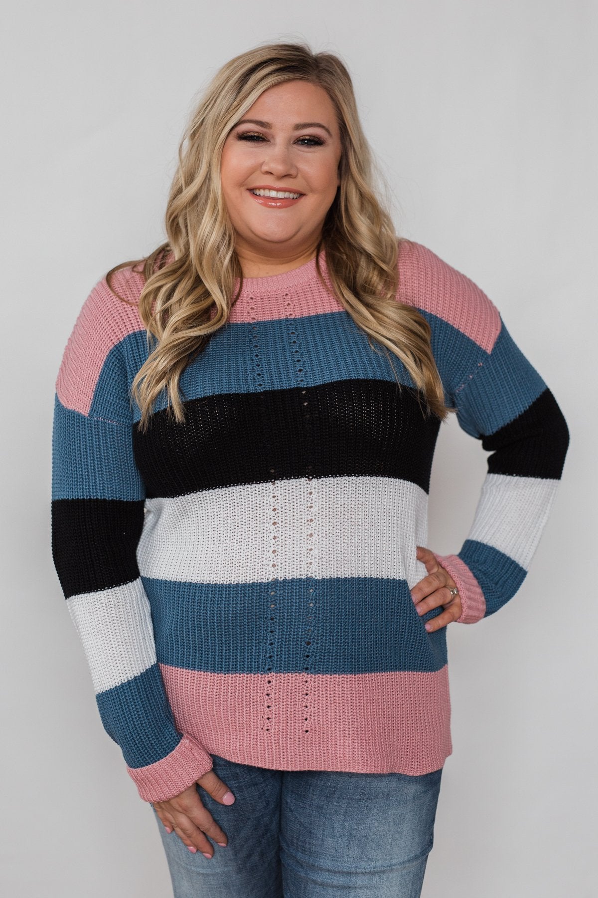 The Way to You Knitted Sweater - Rose, Teal, & Black