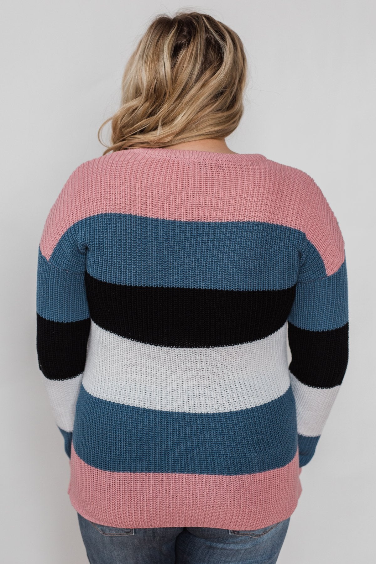 The Way to You Knitted Sweater - Rose, Teal, & Black