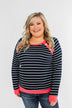 On Top Of The World Striped Top- Navy & Neon Pink
