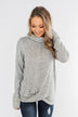 Twist of Winter Cowl Neck Top- Heather Grey