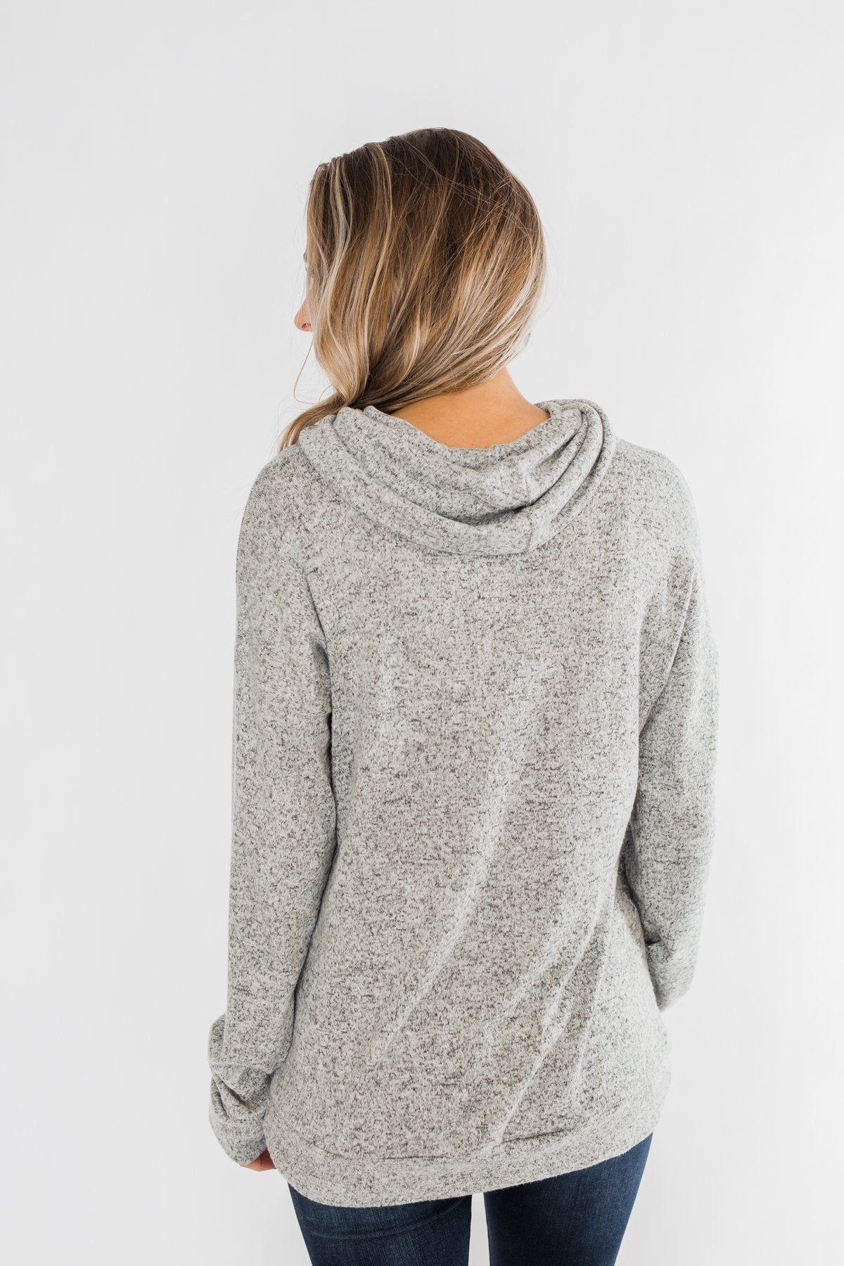 Twist of Winter Cowl Neck Top- Heather Grey
