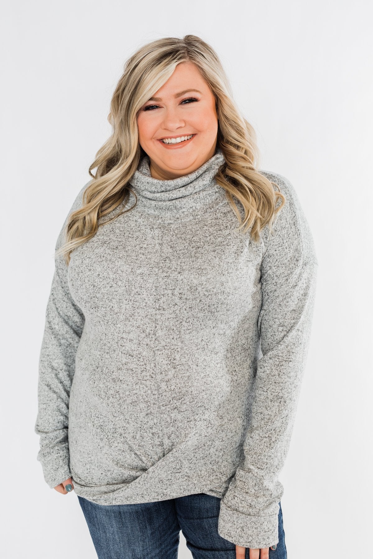 Twist of Winter Cowl Neck Top- Heather Grey
