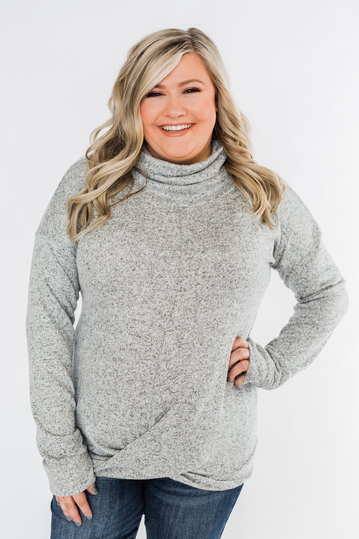 Twist of Winter Cowl Neck Top- Heather Grey