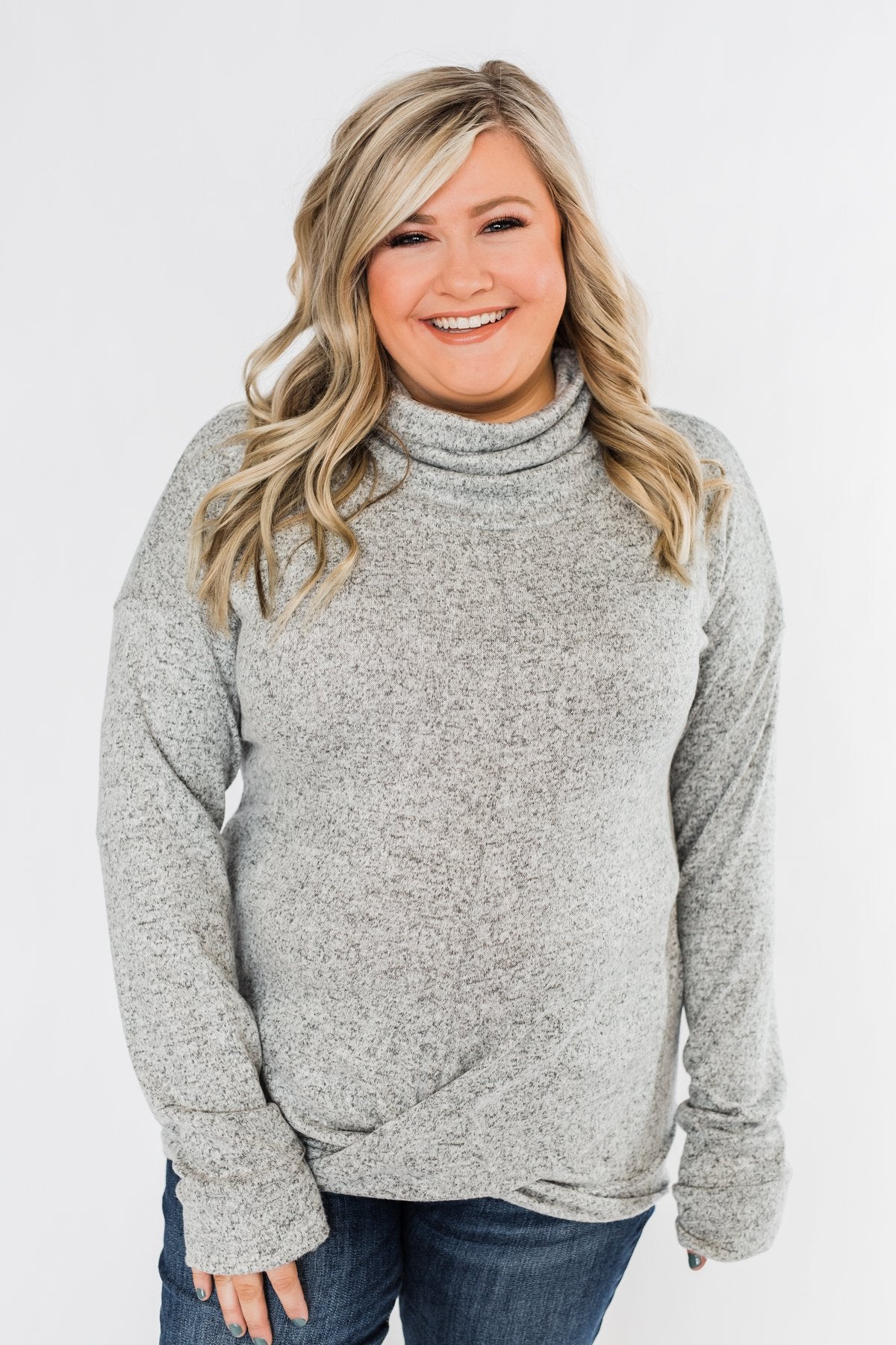 Twist of Winter Cowl Neck Top- Heather Grey