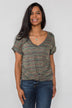 Get The Party Started Striped Pocket Tee - Dark Olive