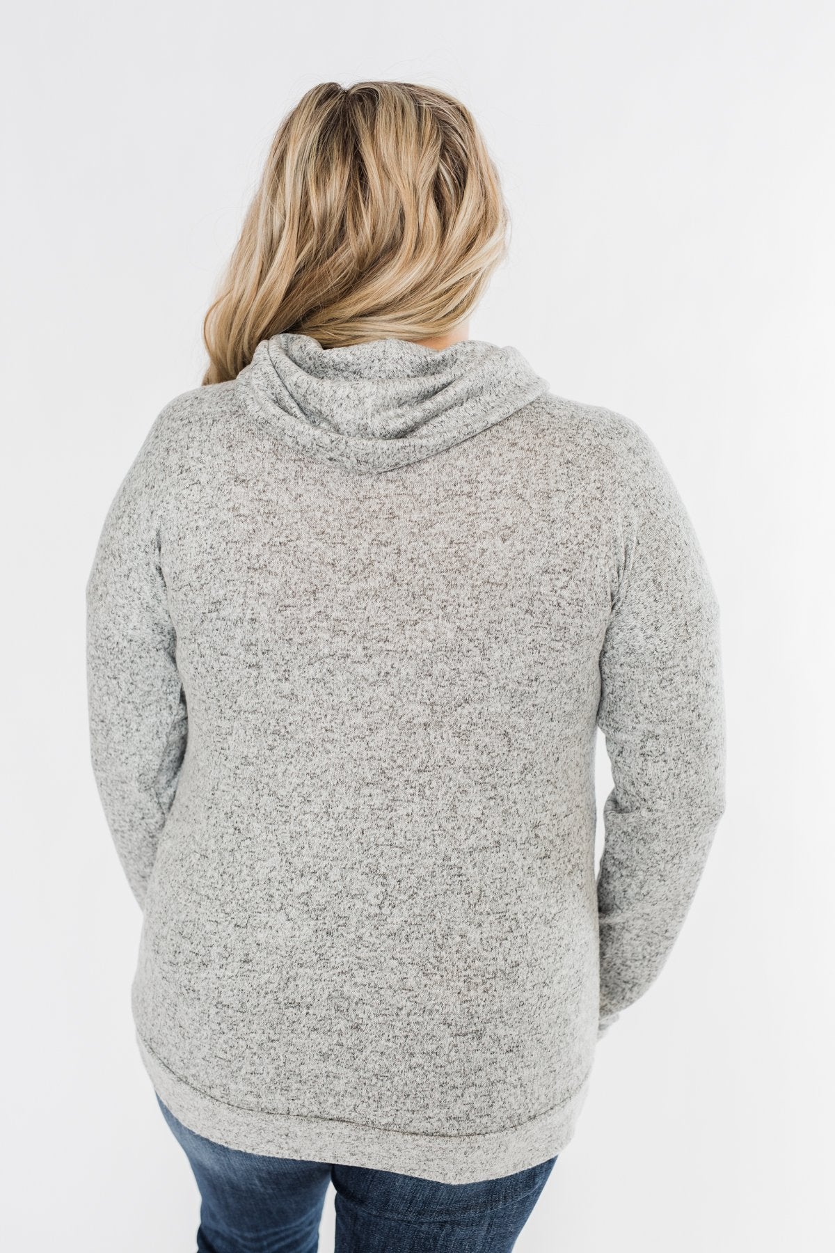 Twist of Winter Cowl Neck Top- Heather Grey