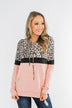 Into the Jungle Color Block Hoodie- Blush & Leopard