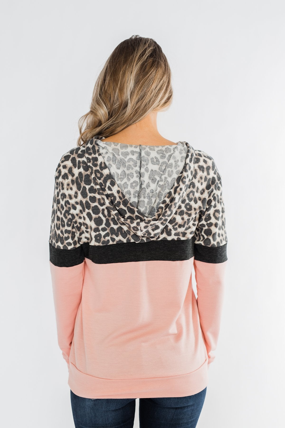 Into the Jungle Color Block Hoodie- Blush & Leopard
