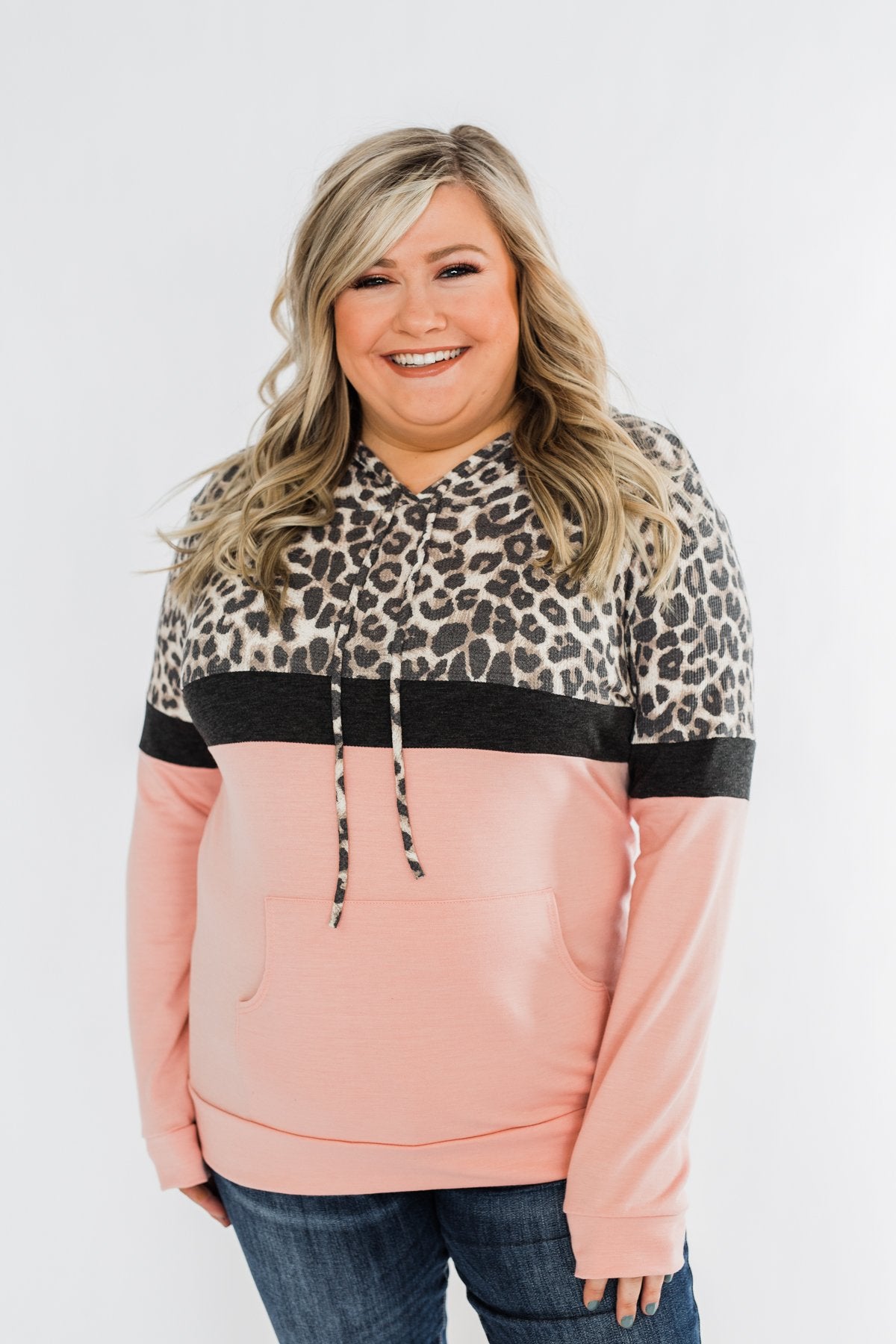 Into the Jungle Color Block Hoodie- Blush & Leopard