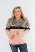 Into the Jungle Color Block Hoodie- Blush & Leopard