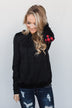 Near to my Heart Elbow Patch Hoodie - Black