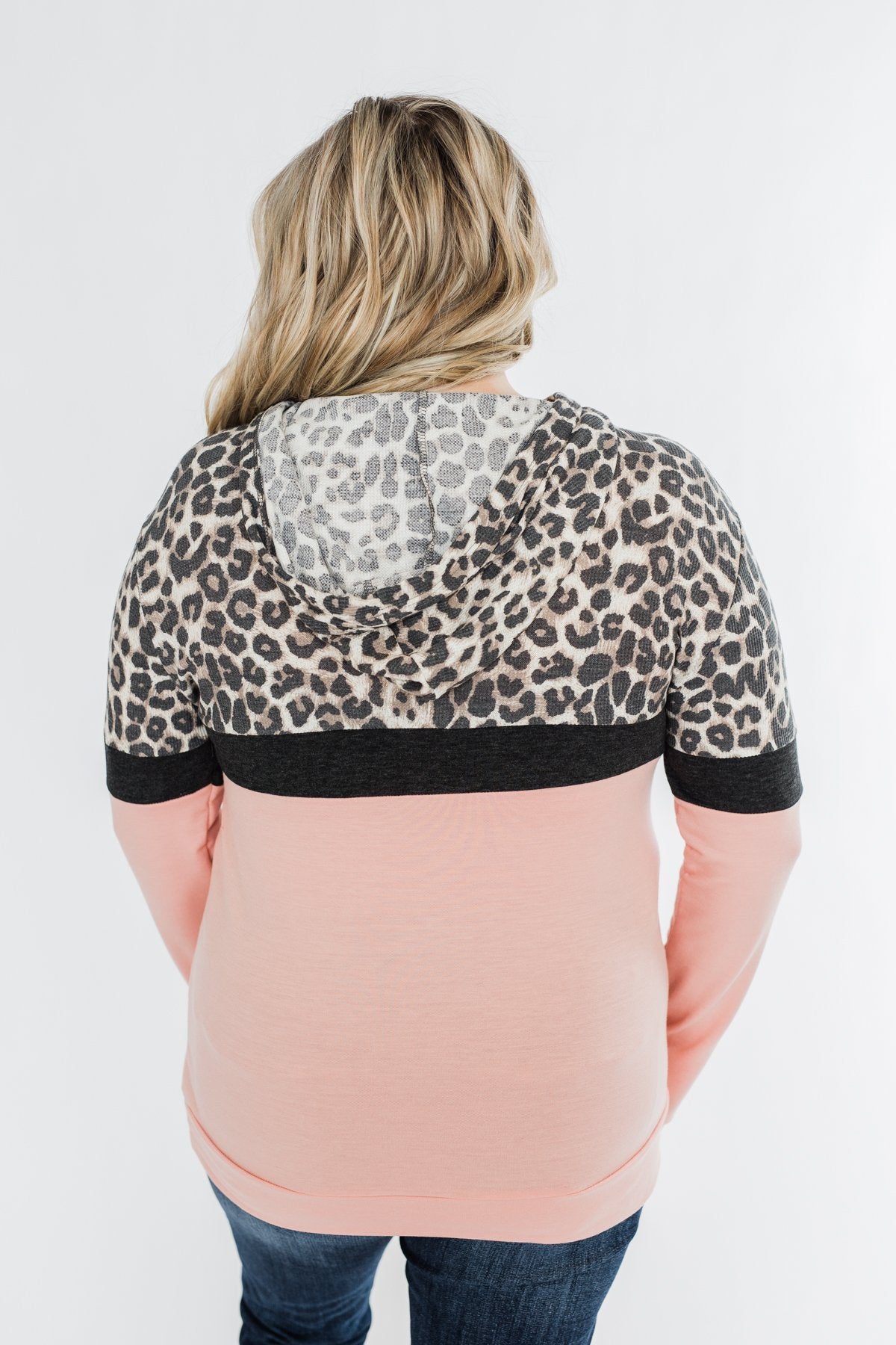 Into the Jungle Color Block Hoodie- Blush & Leopard