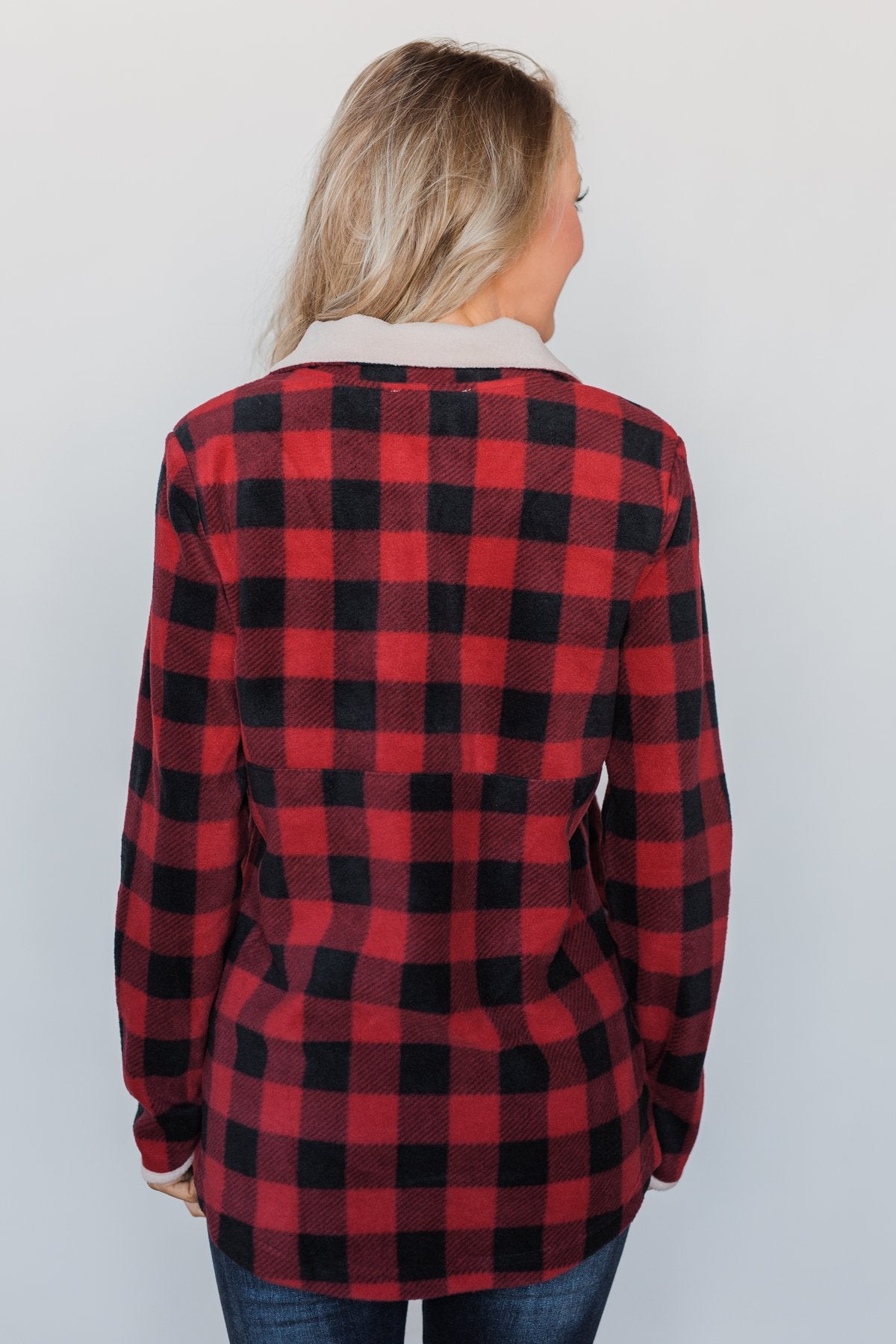 Buffalo Plaid Fleece Pullover- Red & Black