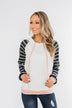 Make Me Blush Striped Hoodie- Ivory, Charcoal, & Blush