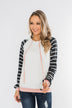 Make Me Blush Striped Hoodie- Ivory, Charcoal, & Blush