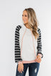 Make Me Blush Striped Hoodie- Ivory, Charcoal, & Blush